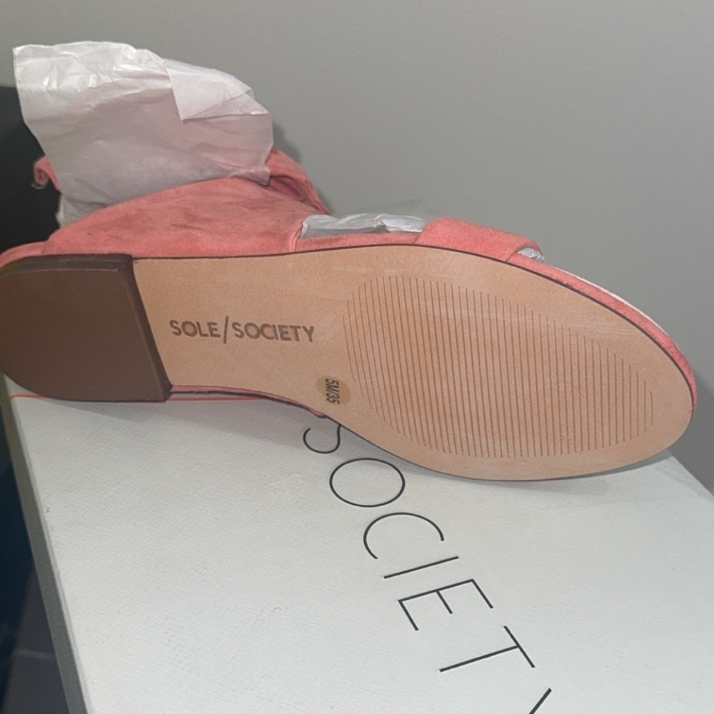 Women’s Coral Sandals Sole Society Suede Bow Sandals Calynda Coral Size 5 NEW - Picture 4 of 10